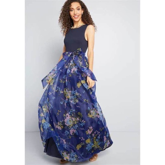 Modcloth dress array of invitations maxi tie waist size xs - Picture 1 of 11